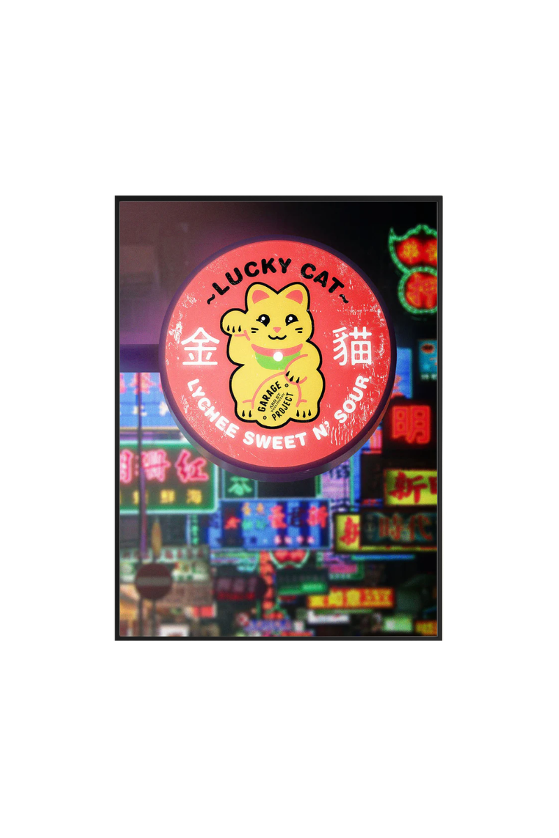 Garage Project Lucky Cat Poster with Wall Mountable Metal Frame